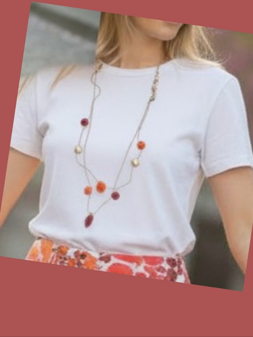 Chico's Gold-Tone Multi-Stone Long Necklace in Pink & Orange